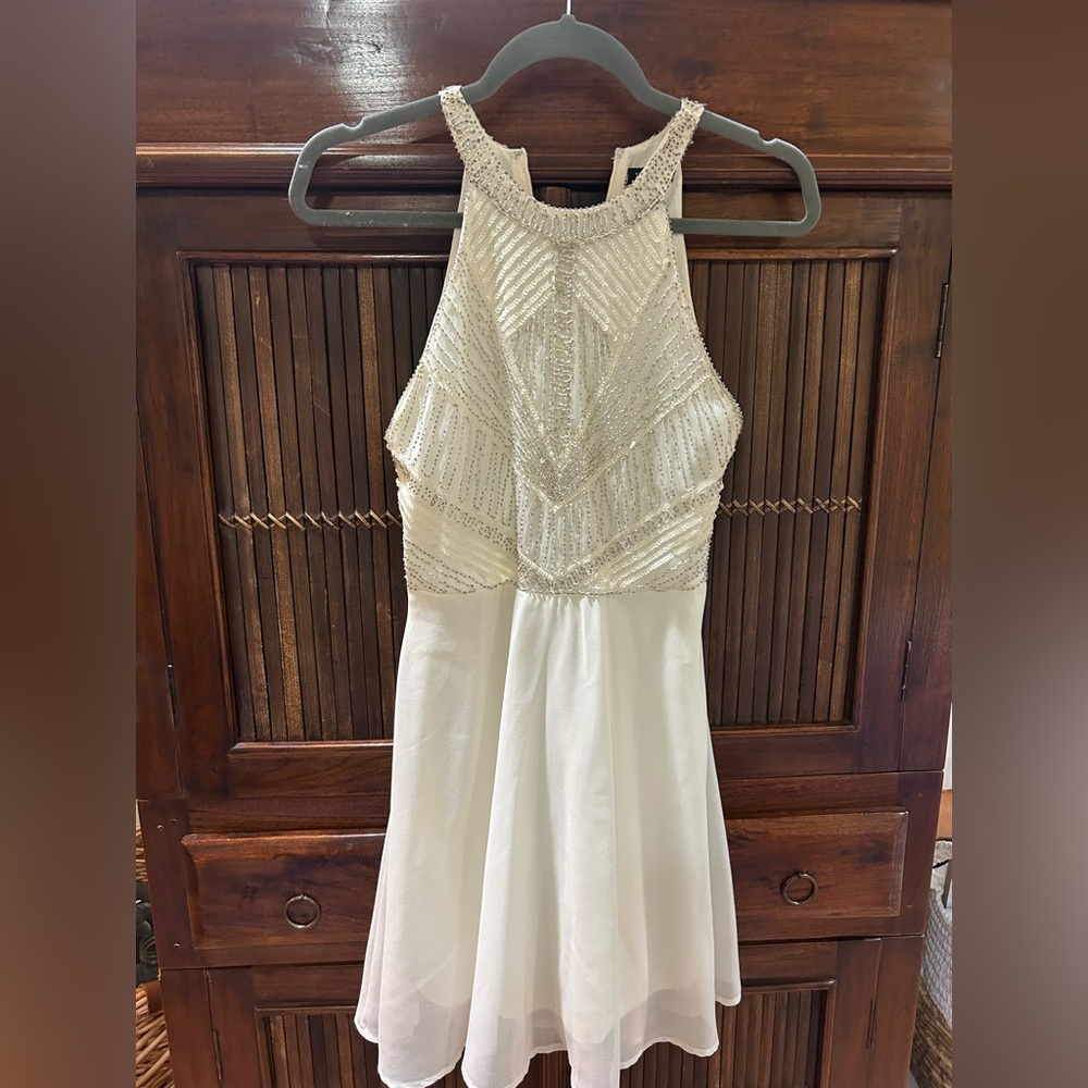 Verty White And Silver Beaded Gown